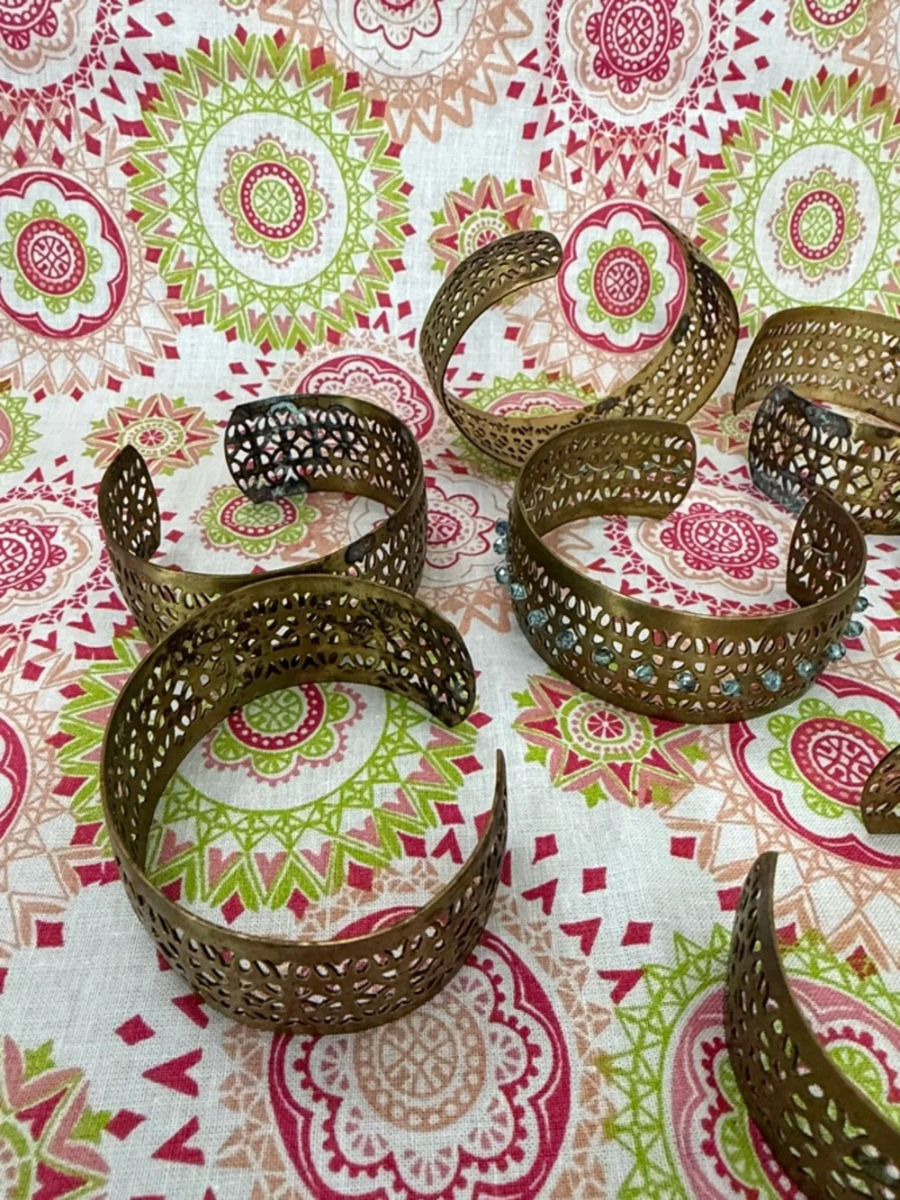 Vintage Filigree Brass Cuff Lot 7 - Napkin Rings or Boho Stackable Bracelets